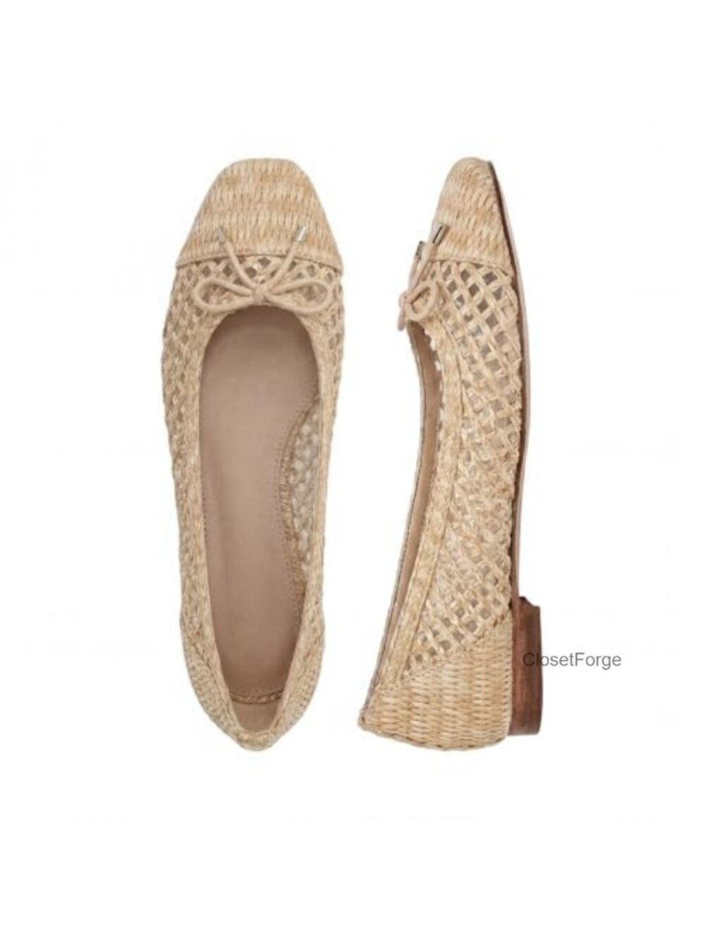 Woven Ballet Flats Women's Raffia Square Toe Bow Slip On Comfort Shoes